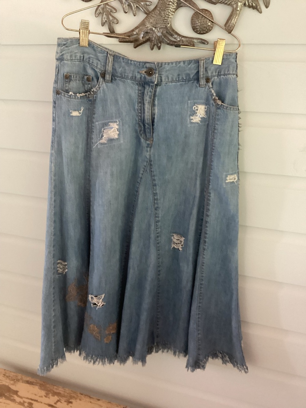 Vintage Jean skirt tattered and patched